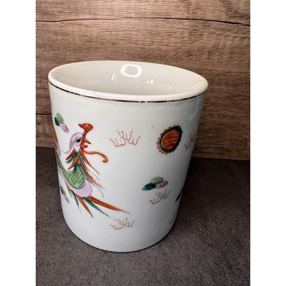 Vintage Porcelain Chinese Dragon Phoenix Mug 4” Tall Gold Rim - Picture 4 of 10